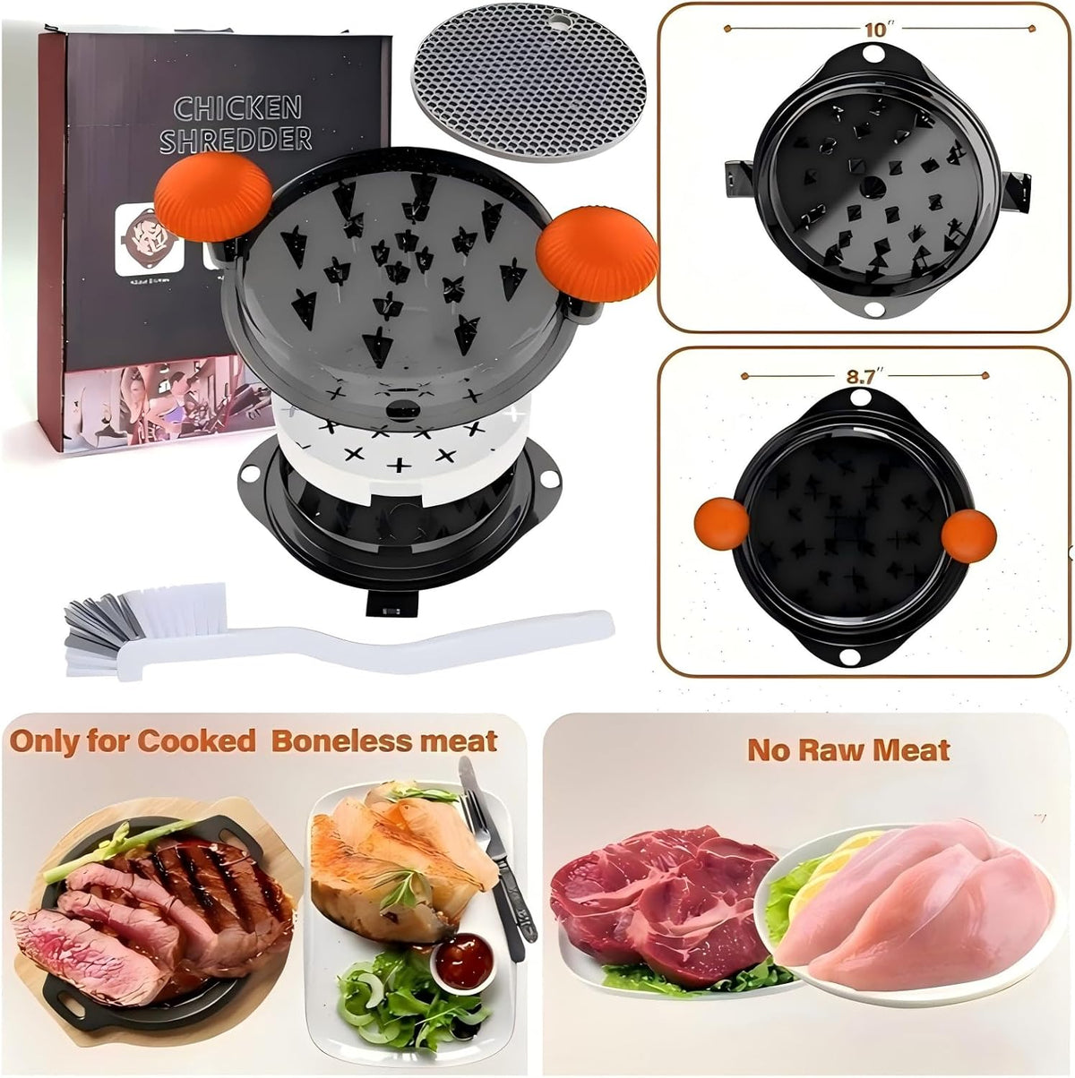 Chicken Shredder Meat Shredder Tool Twist Chicken Breast Shredder Large-Shredding Tools Chicken Breast, Pulled Pork, Beef with Stainless Steel Spikes (Blue&Black)
