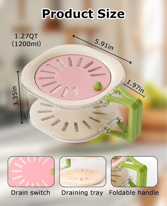3 PCS Fruit Washing Bowl with Strainer, Multifunctional Berry Washing Basket, Fruit Vegetable Washer Spinne Container with Lid for Kitchen Fridge Picnic & Camping