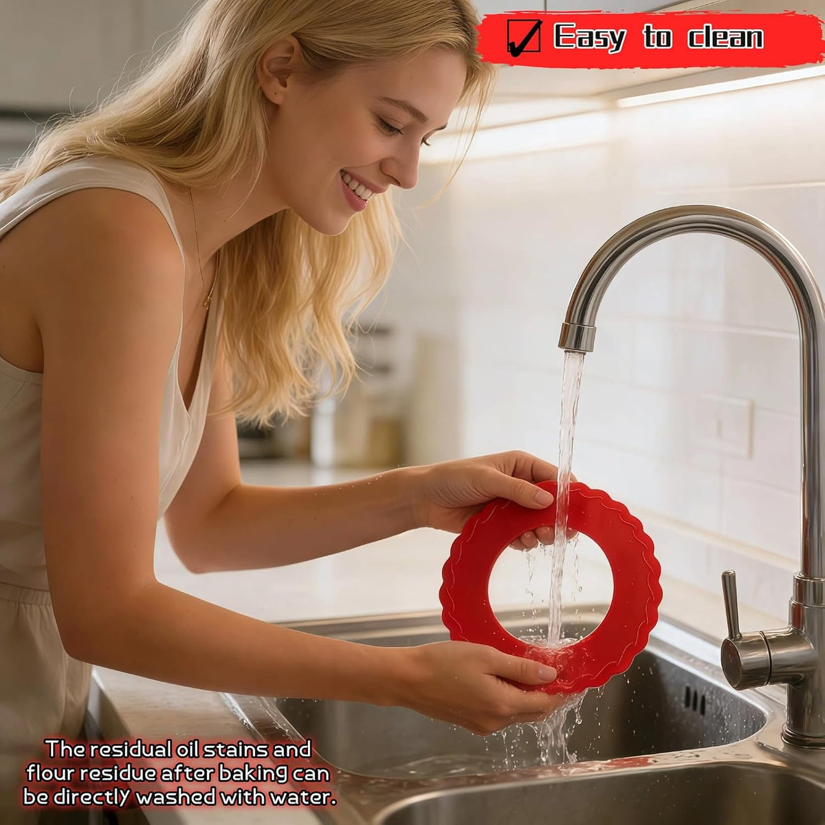 Silicone Mini Pie Crust Protectors Set of 2 - Non-Stick Pie Shields for 5-6 Inch Pies, Prevents Over-Browning | Oven-Safe Baking Accessories (Red)