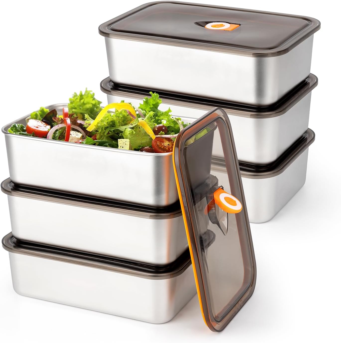 6 Pack(57oz) Stainless Steel Food Storage Containers with Lids Leak Proof & Airtight | Stackable Stainless Steel Containers for Meal Prep、Snack、Fruit,Freezer & Dishwasher Safe