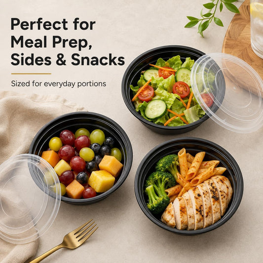Glotoch Reusable Round Meal Prep Containers Bowls with Lids, 16 oz, 50 Pack