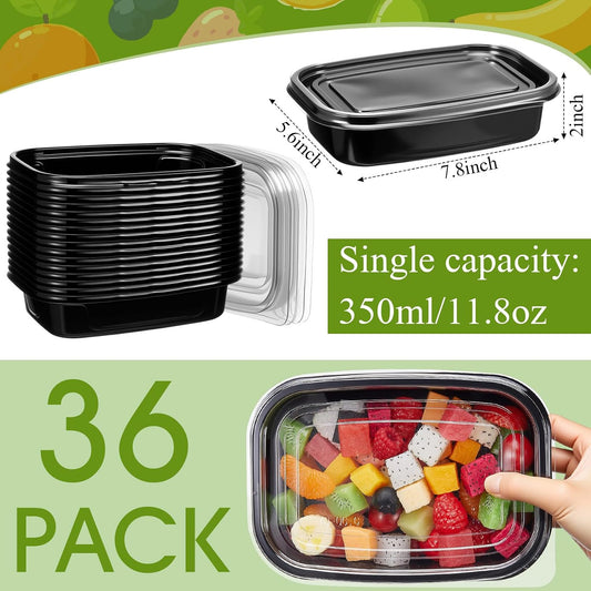 Chunful 36 Pcs 3 Compartment Transparent Snack Containers with Lids Disposable Bento Box Plastic Food Meal Prep Containers for Condiment Salad Dipping School Work Lunch