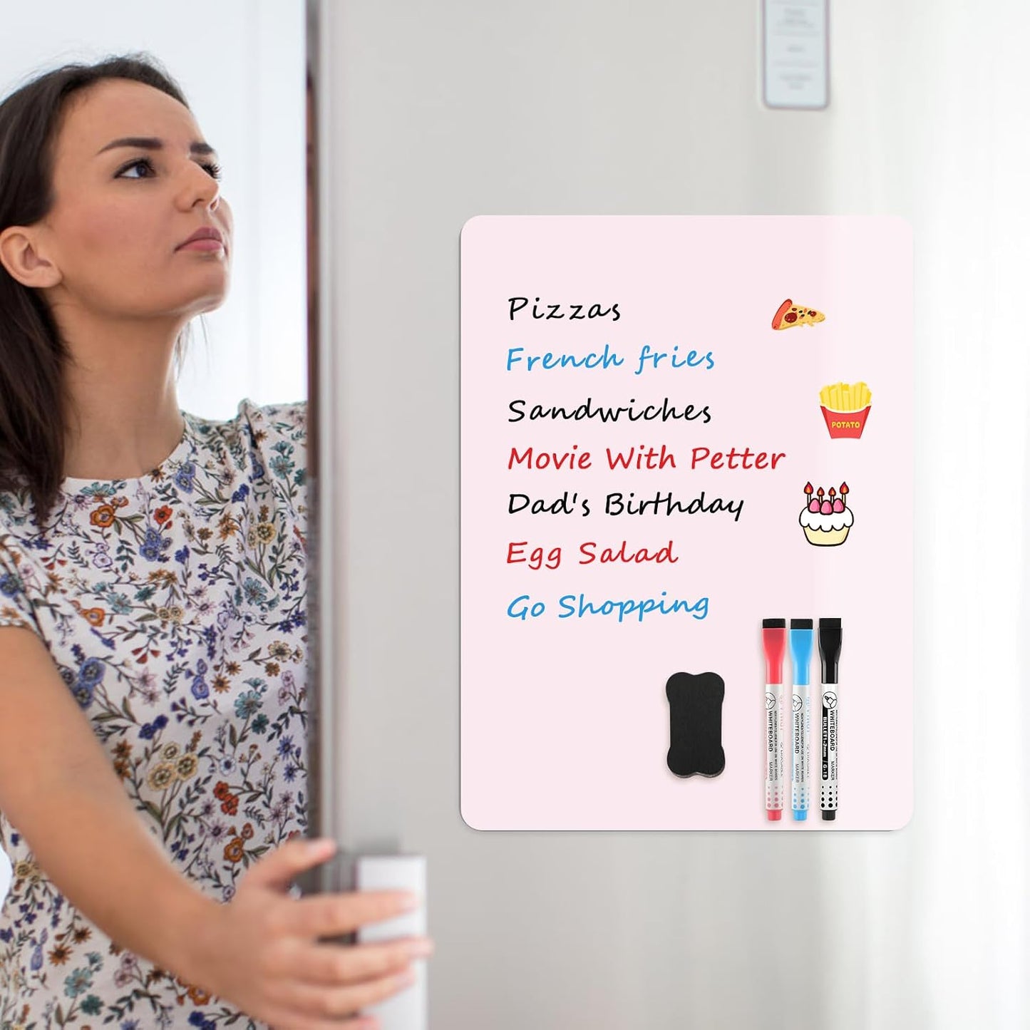 MaxGear Small Magnetic Dry Erase Board Sheet for Refrigerator, Fridge Whiteboard for Kitchen, 12"x8" White Board Organizer and Planner with Stain Resistant Technology, Include 1 Eraser, 3 Markers