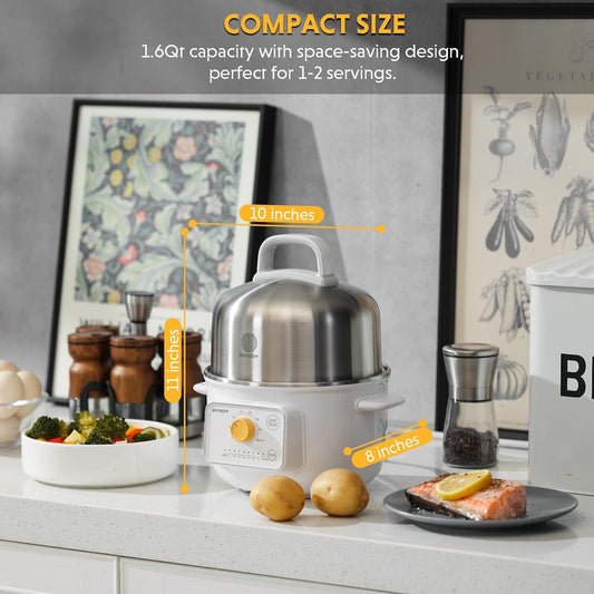 BUYDEEM G32 1.6Qt Electric Food Steamer, 8 Time Settings, Arctic White