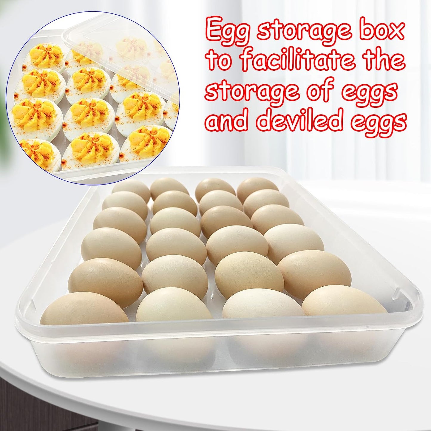 2-Layer Deviled Egg Carrier with Lid,Deviled Egg Trays with Handle,Stack Portable Stackable Trays,Clear Devil Egg Cotainer 48 eggs Holders, for Thanksgiving Day, Easter, Holiday,Parties and Kitchen