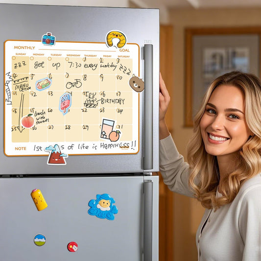 Magi - Magnetic Dry Erase Monthly Calendar - 14 x 12 inch - Family Month Planing Board - Reusable Fridge Magnet Whiteboard Planner - w Marker
