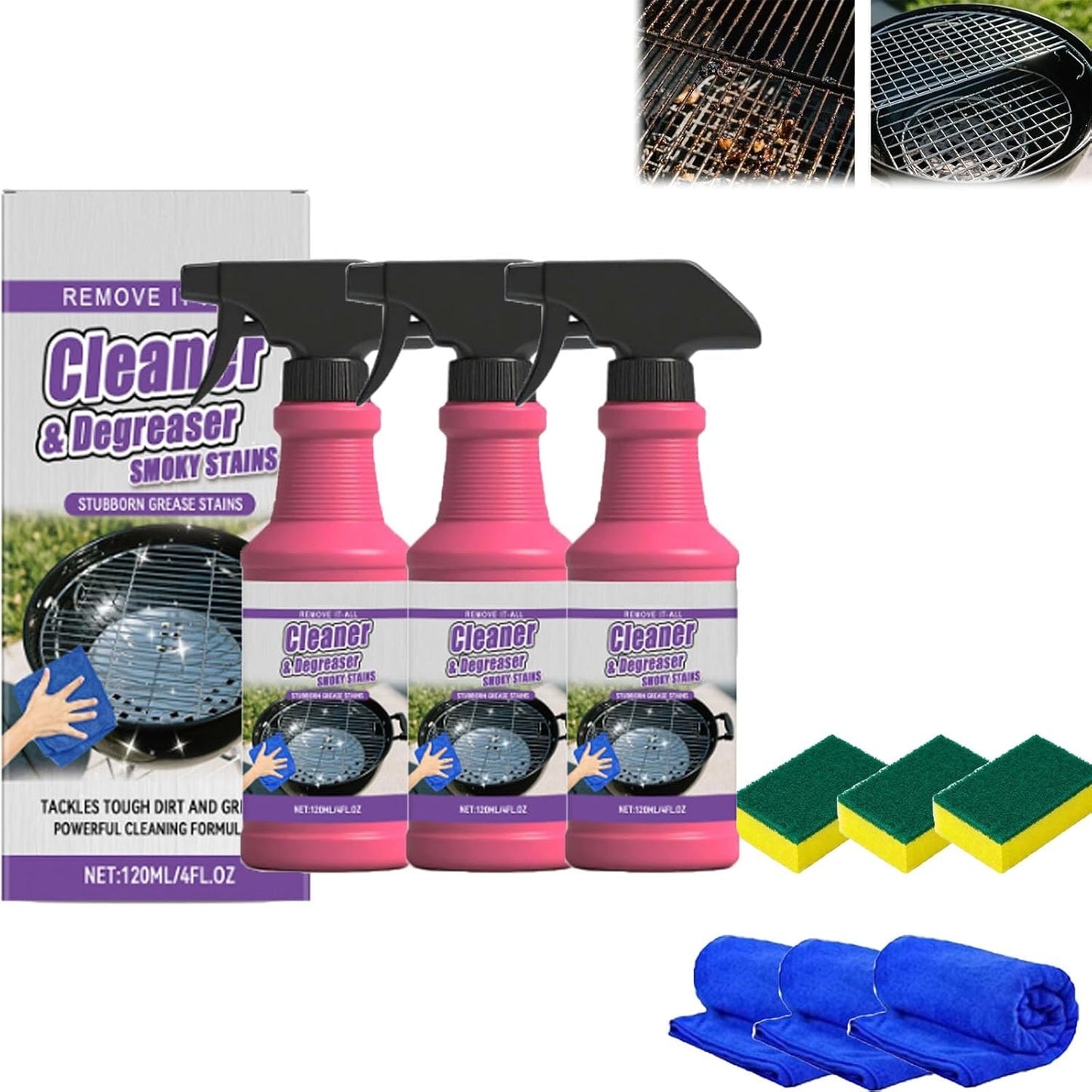 Fast-Acting Heavy-Duty Grill Degreaser Spray, 120 Ml BBQ Heavy Duty Degreaser Grill for Outdoor Grills, Professional BBQ Cleaner for Grates and Smoker