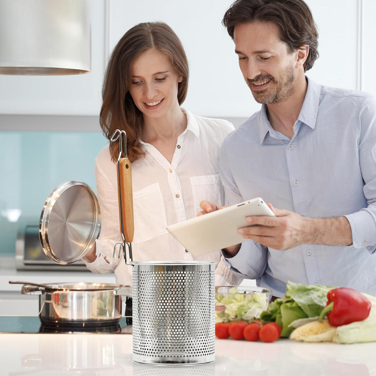 Stainless Steel Pasta Strainer, 2pcs Noodle Strainer Pasta Baskets