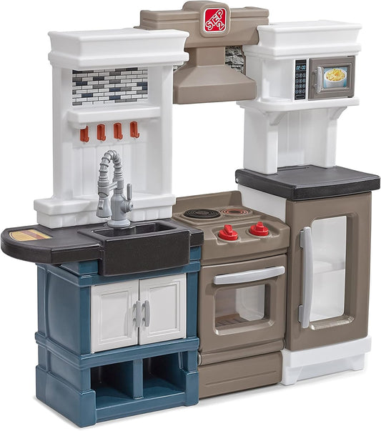Step2 Modern Metro Kitchen Set for Kids – Includes 30+ Toy Kitchen Accessories, Interactive Features for Pretend Play – Indoor/Outdoor Toddler Playset – Dimensions 44.75" H x 46.5" W x 13.5" D