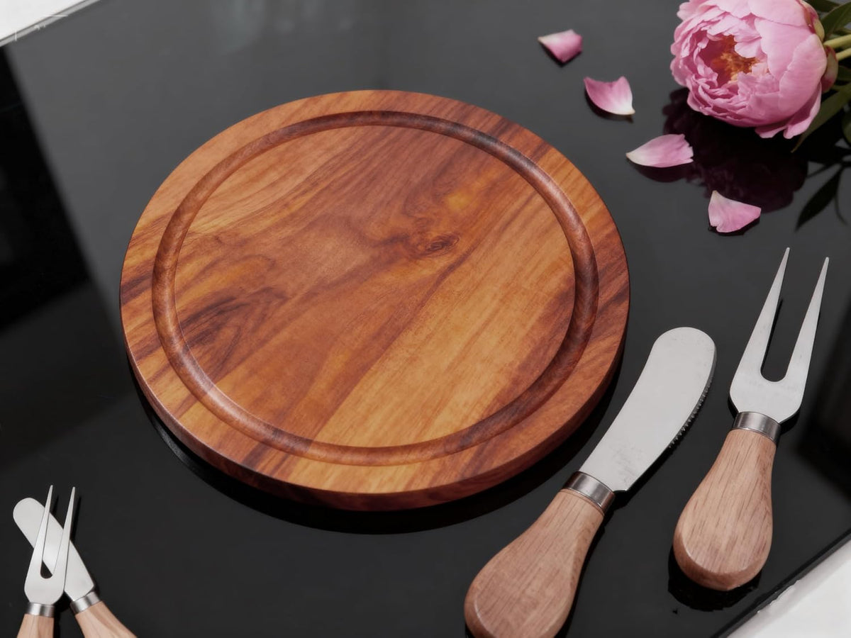 Storage-ready Bamboo Cheese Board Set, 6-Inch Mini Personal Charcuterie Tray, Gift-ready for Wedding, Bridal & Baby Shower Party