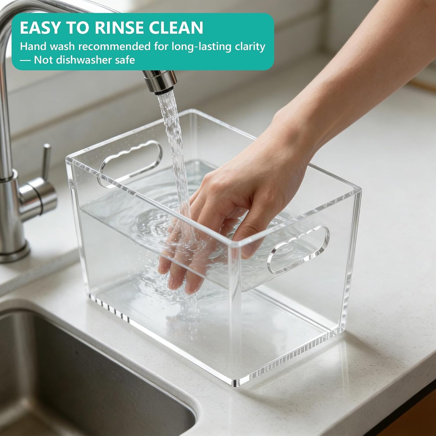 4 Pack Clear Storage Bins, PET Pantry Organizers & No-Tip Storage Containers with Cutout Handles for Fridge Freezer Kitchen Cabinet Closet Countertop, Nestable Open Top Organization Bins Save Space