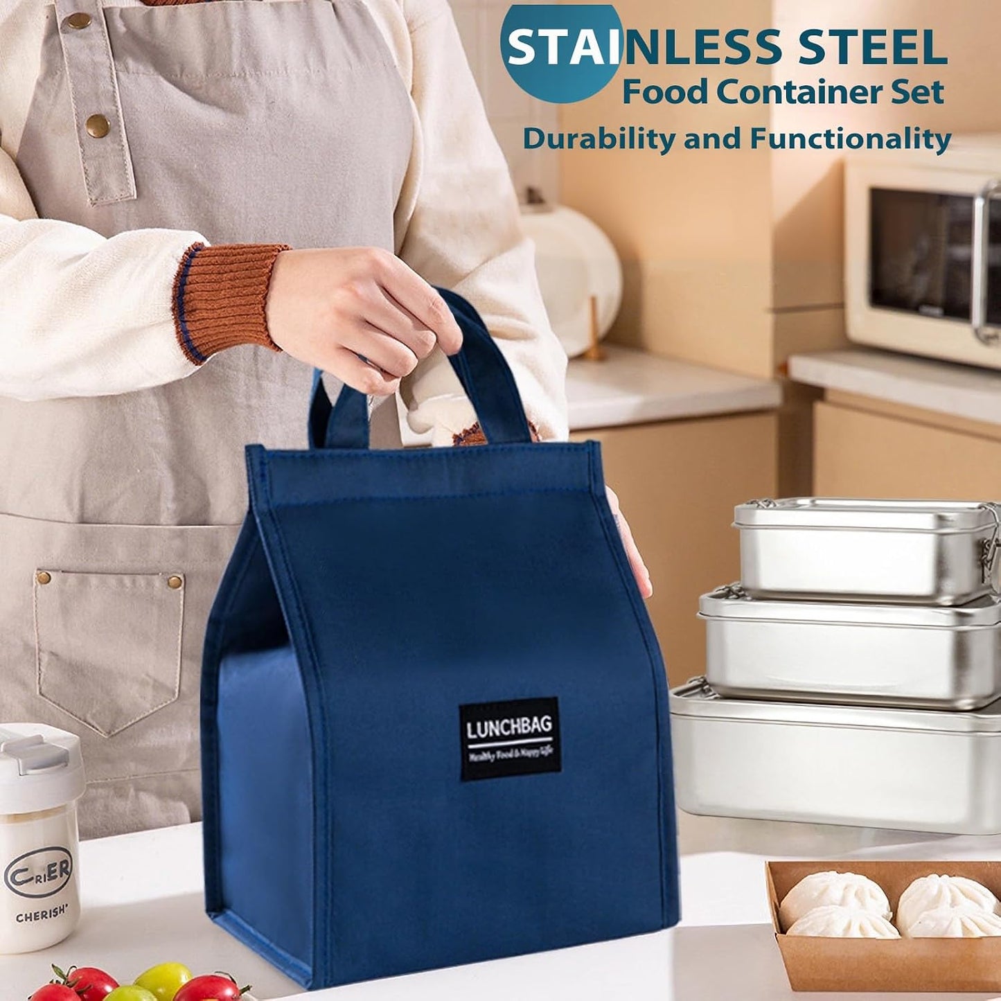 Stainless Steel Lunch Container 2 Pack 304 stainless Steel Bento Box Kids Adult(29oz/19oz),Leak Proof Stainless Steel Snack Containers With 1 Compartment and Lunch Bag