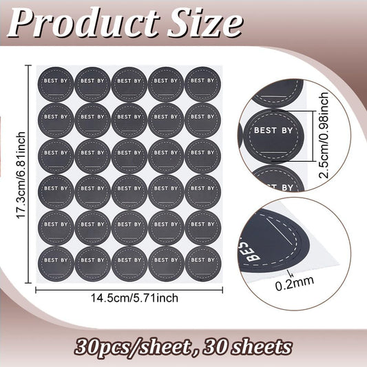 BENECREAT 900 Pack 1 inch Black Large Food Date Stickers, Round Expiration Date Labels, PVC Waterproof for Commercial Kitchen Restaurant and Home Food Storage