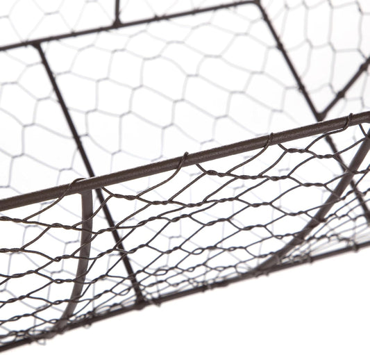 Decorative Brown Chicken Wire Basket with Wood Handles. 12.2x8x7.28