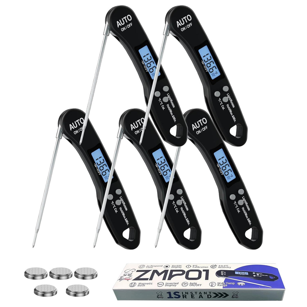 Foldable Instant Read Digital Meat Thermometer for Cooking, ±1°F Accuracy