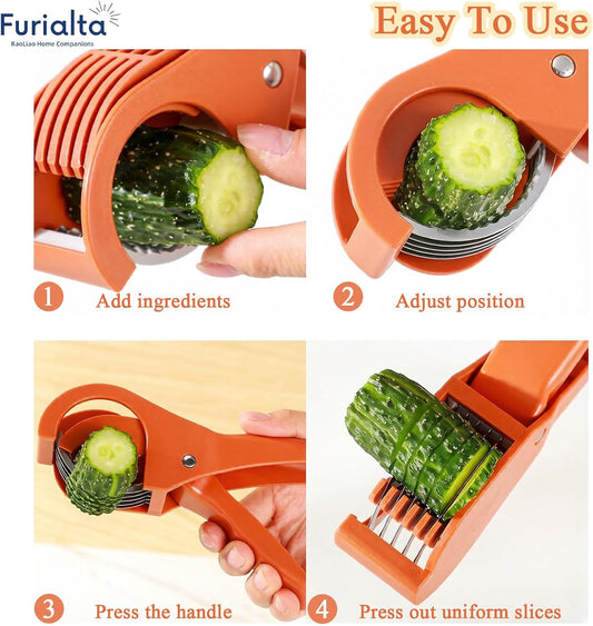 Slicer Manual Fruit Vegetable Stainless Steel, Multifunctional Handheld Cutter for Banana Strawberry Grape Cucumber - Kitchen Gadget