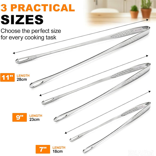 3PCS Kitchen Tweezers Tongs, 7, 9, 11 Inches Stainless Steel for Cooking