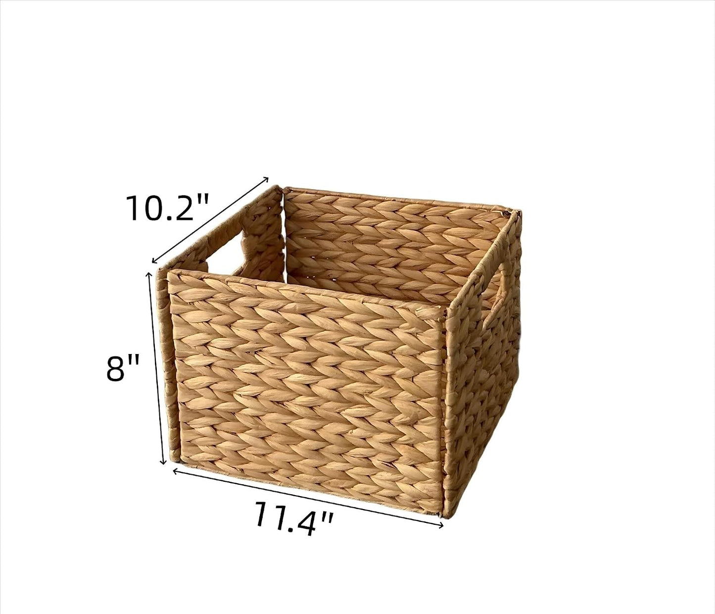 Foldable Water Hyacinth Storage Basket with Handles – Handwoven Natural Organizer Bin for Shelves, Closet, or Living Room Decor