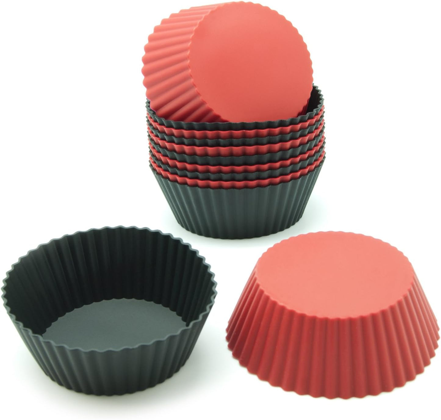 Freshware 12-Pack Silicone Mini Round Reusable Cupcake and Muffin Baking Cup, Black and Red Colors