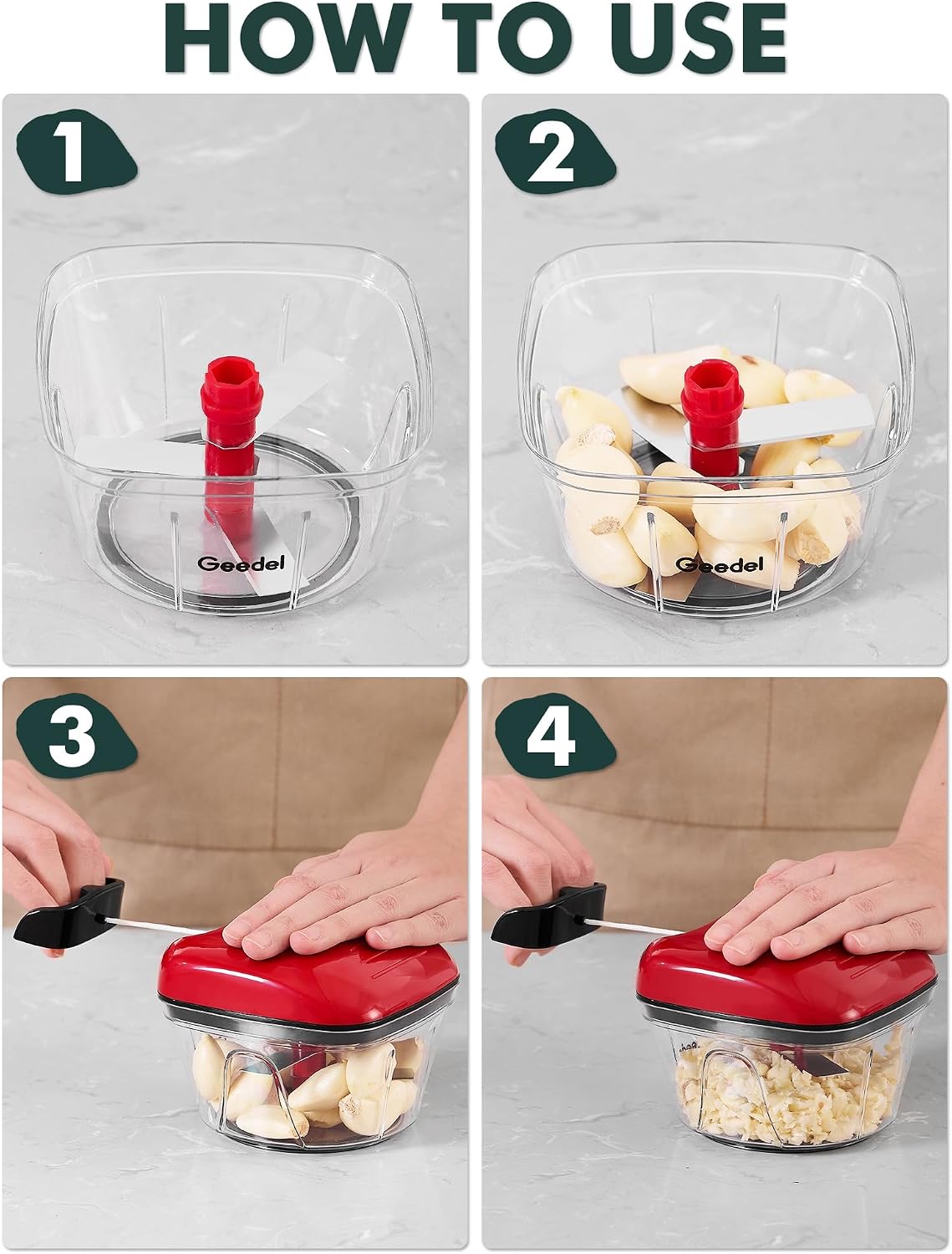 Geedel Vegetable Chopper, Manual Food Chopper with Hand Pull String, 500ml