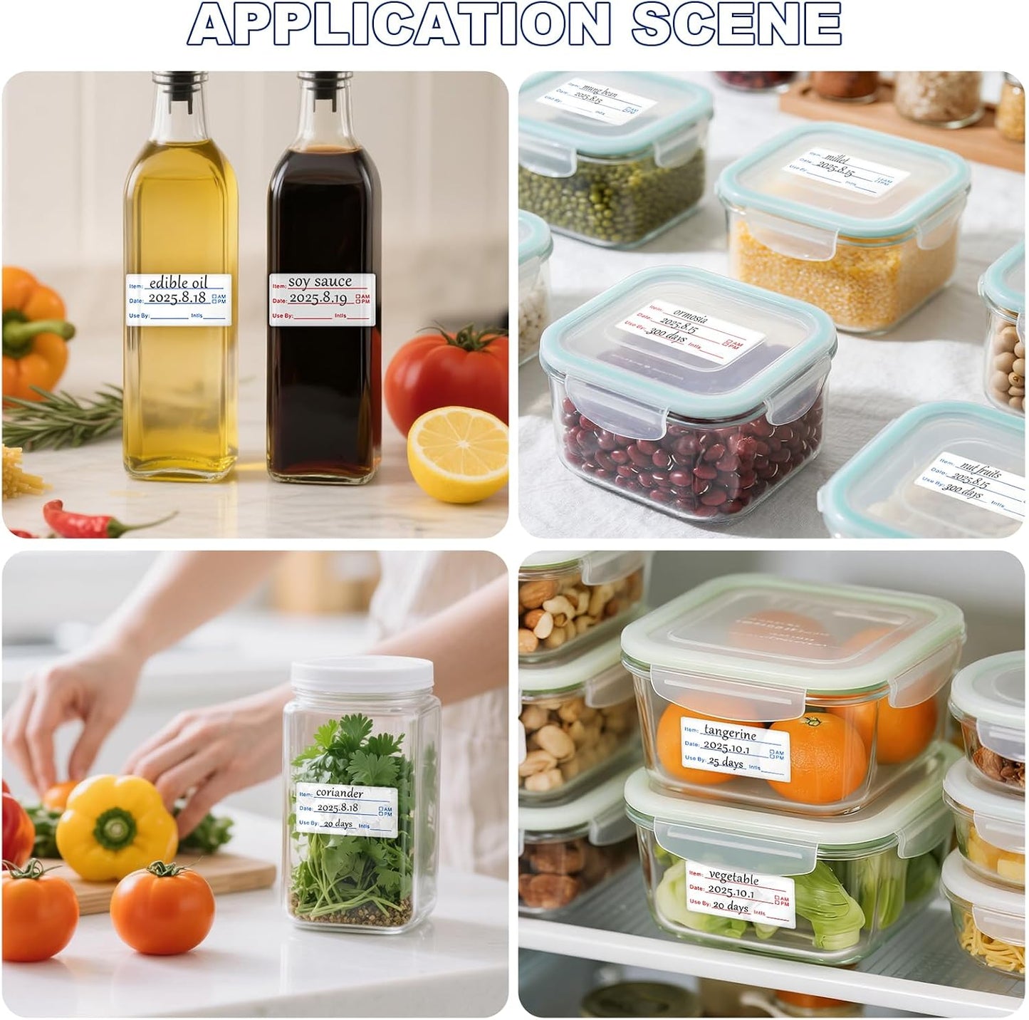 1200 Pieces Removable Food Labels Stickers, 2 Rolls 1x2 Inch Freezer Labels for Food Containers, No-Residue, Easy Clean, Waterproof & Oil-Resistant Food Storage Labels for Kitchen Restaurants