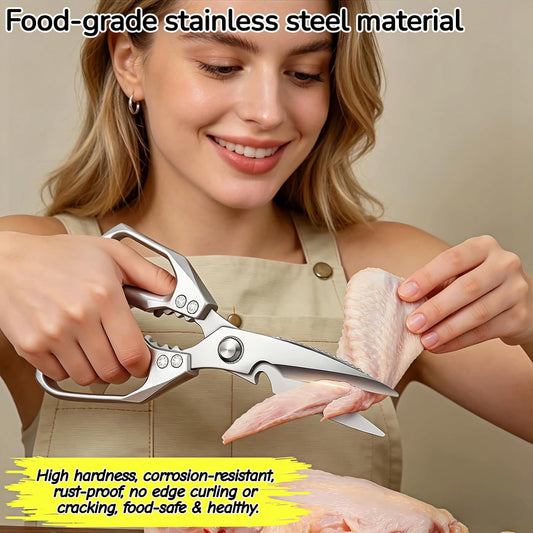 Heavy Duty Kitchen Shears 3mm Thick Stainless Steel - Poultry Scissors for Chicken Bones, Meat, Fish, Turkey, Veggies - Dishwasher Safe, Ergonomic Aluminum Grip Multifunctional Tool