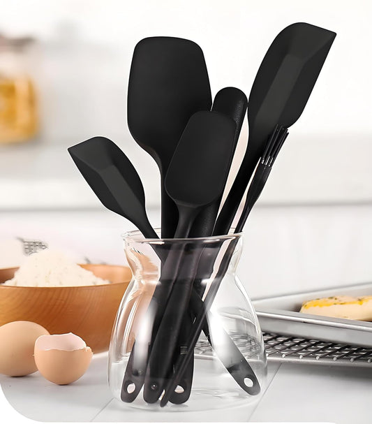 6 Pieces Silicone Spatula Set, Heat Resistant Rubber Spatula for Kitchen Use, Non Toxic, Food Grade, Upgrade Strong Handle with Ergonomic Grip for Cooking Nonstick Cookware