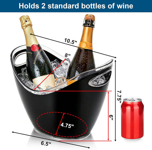 Yesland Ice Bucket, 3.5 L Black Plastic Party Bottle Chiller - 10.5 x 8 x 7-3/4 Inch Ice Beverage/Storage Tub - Perfect for Wine, Champagne or Beer Bottles