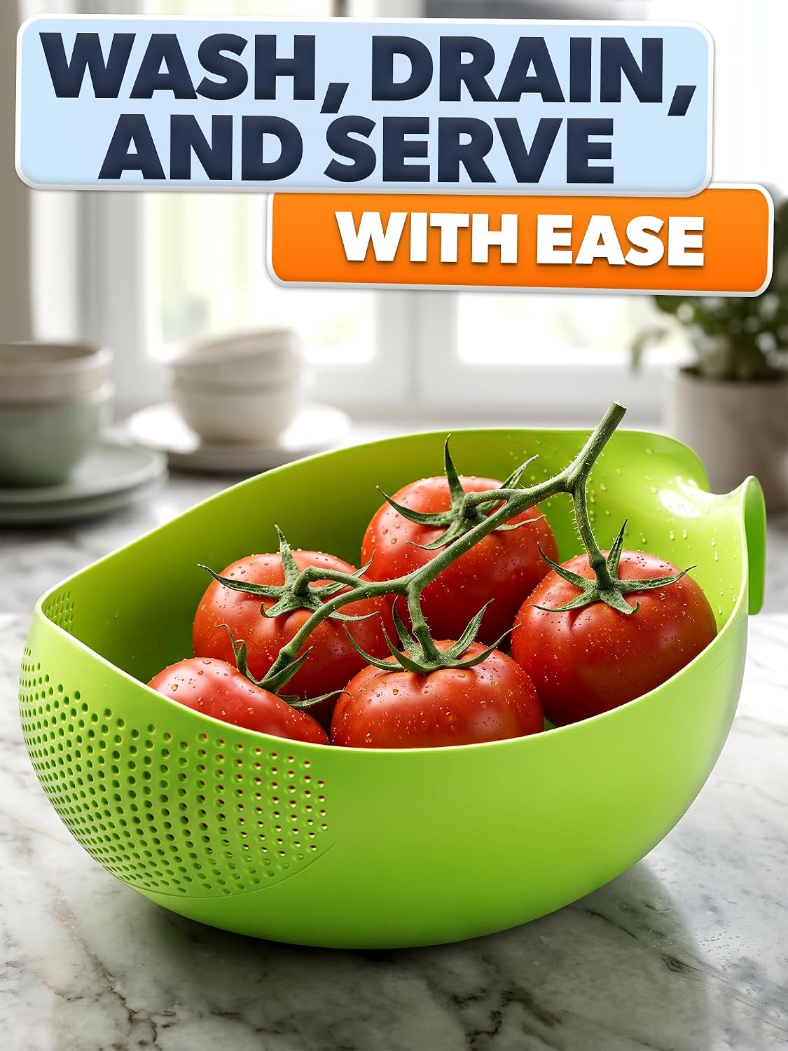 1.7L Rice Strainer with Handle, 9.4 In, Lightweight, ABS (Green)