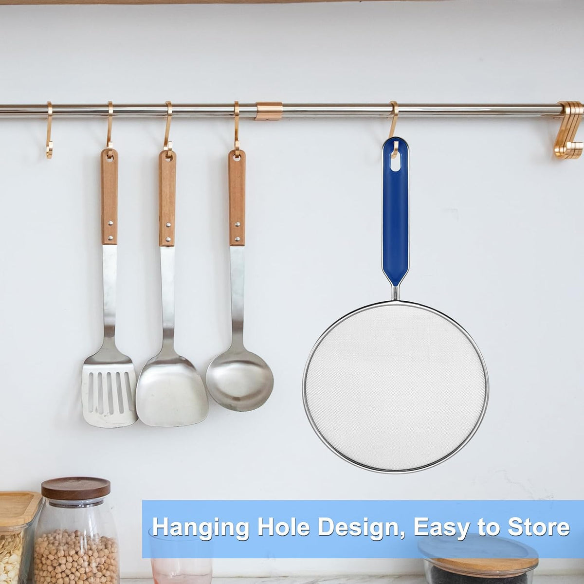 Splatter Screen for Frying Pan 8 Inch Stainless Steel Grease Splatter Guard with Long Comfortable Grip Handle Fine Mesh Prevents for Sizzling Bacon, Cooking Fried Chicken or Popcorn