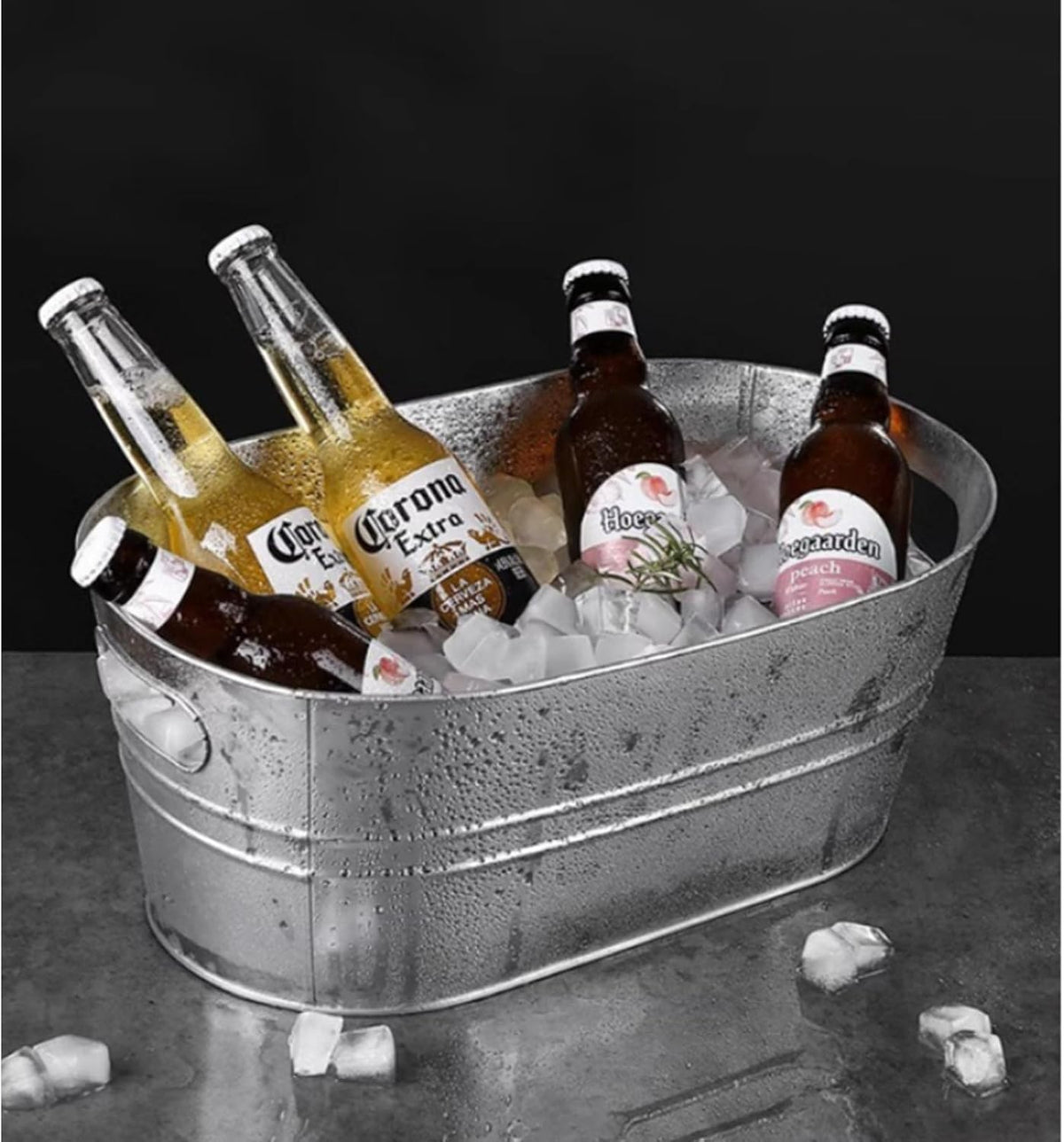 3 Gallon Galvanized Tub Beverage Tubs, Metal Ice Buckets for Cocktail Bar Wine Beer Drink Buckets with Handles Large Tub Ice Bucket for Parties (Silvery)