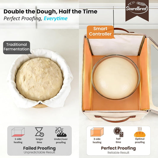Extra Large Folding Bread Proofing Box, Dough Proofer 68-104°F Temp Control 1-48H Timer, Sourdough Starter Warmer with Metal Rack, Foldable Proofing Basket for Baking Pizza Yogurt Soften Butter Choc