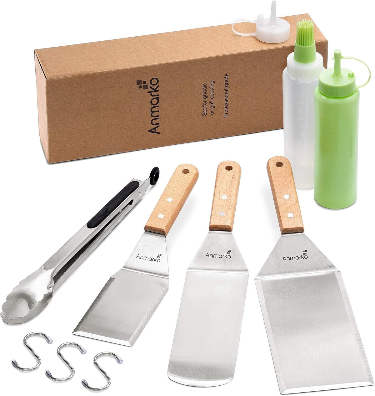 Metal Spatula Set Stainless Steel Hamburger Turner Griddle Flipper Scraper for BBQ Grill Flat Top