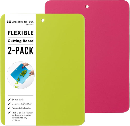 Linden Sweden Flexible Cutting Board 2-Pack - Lays Flat for Secure Work Surface - Extra-Thick for Durability - BPA-Free and Food-Safe (Red)