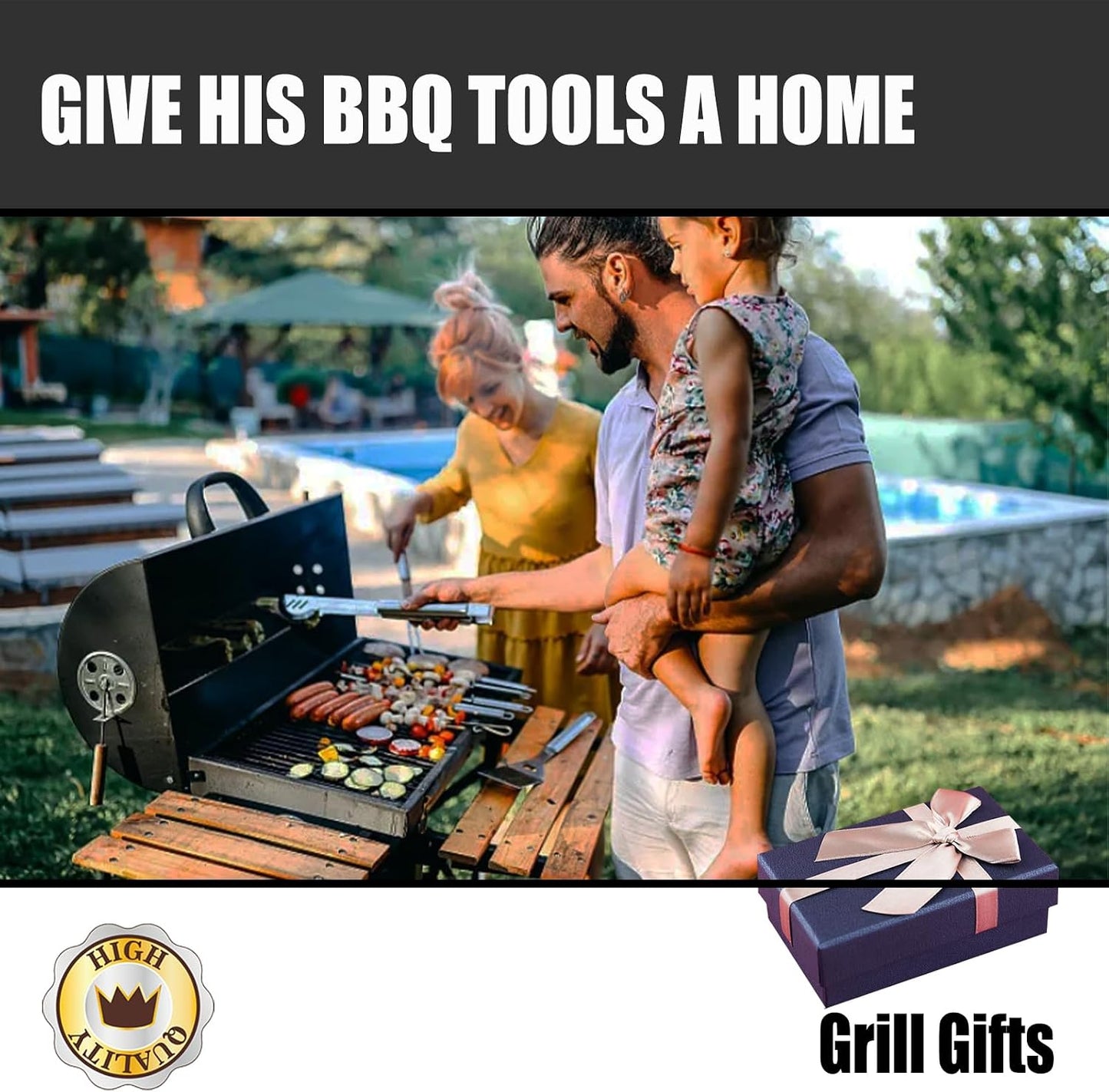 Grill Tool Storage Bag, Grill Accessories Storage, Grill Utensil Storage for Outdoor Camping Barbecue. Can Hold BBQ Tools up to 18", Gifts for Men and Dad.