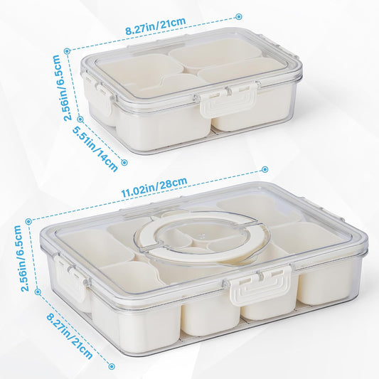 Divided Serving Tray with Lid and Handle - Snacklebox 3 Pcs Charcuterie Container for Portable Snack Platters & Storage Organizer for Fruits, Nuts, Candy, Snacks - Perfect for Travel and Entertaining