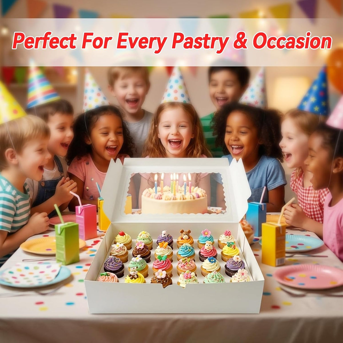 6 Pack White Mini Cupcake Boxes Containers Hold 24 Cupcakes, 13 x 8.8 x 3.5 Inch Dessert Muffins Box with Window and Inserts for Birthday Holiday Party Bakery Supplies