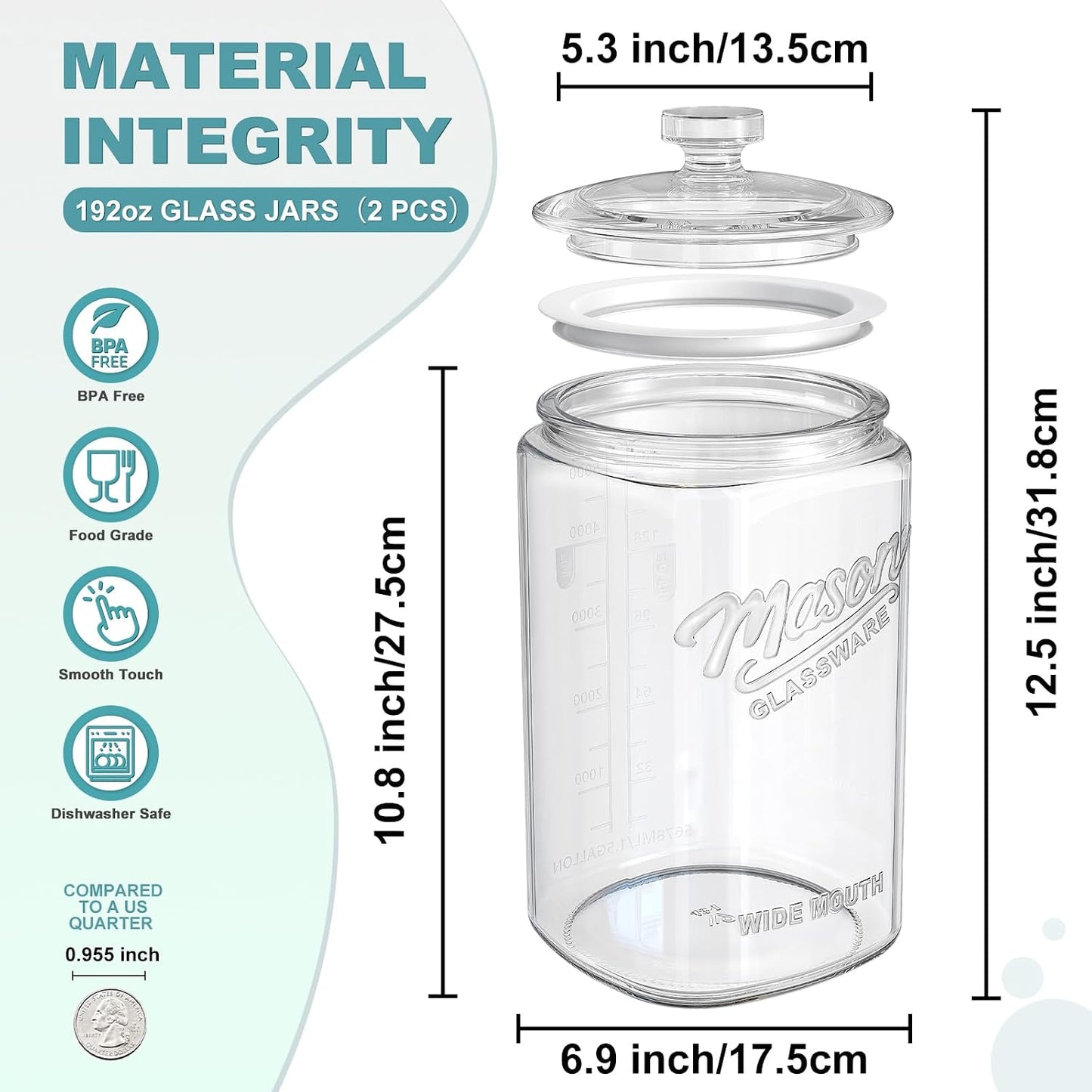 Ritayedet 2 Pack 1 Gallon Cookie Jars, Sourdough Starter Jar with Lids | Wide Mouth Food Storage Containers for Flour, Sugar, Sourdough Starter, Candy, Coffee, Dog Treat, Apothecary, Laundry