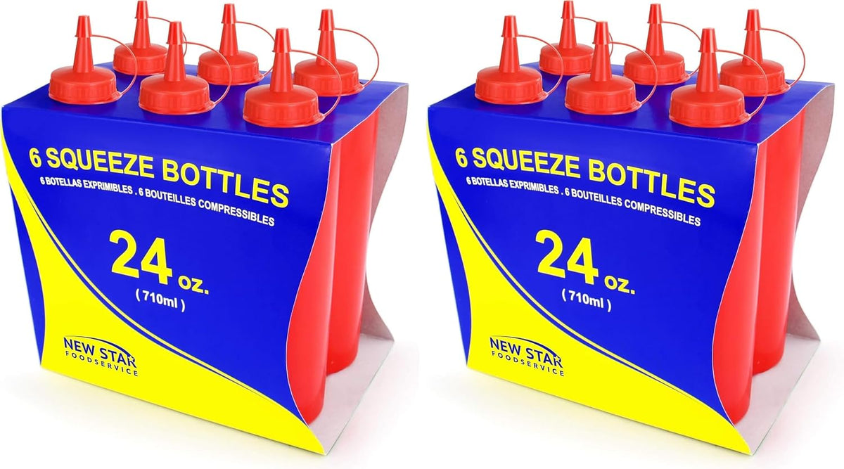 New Star Foodservice Squeeze Bottle, 12 oz, Red