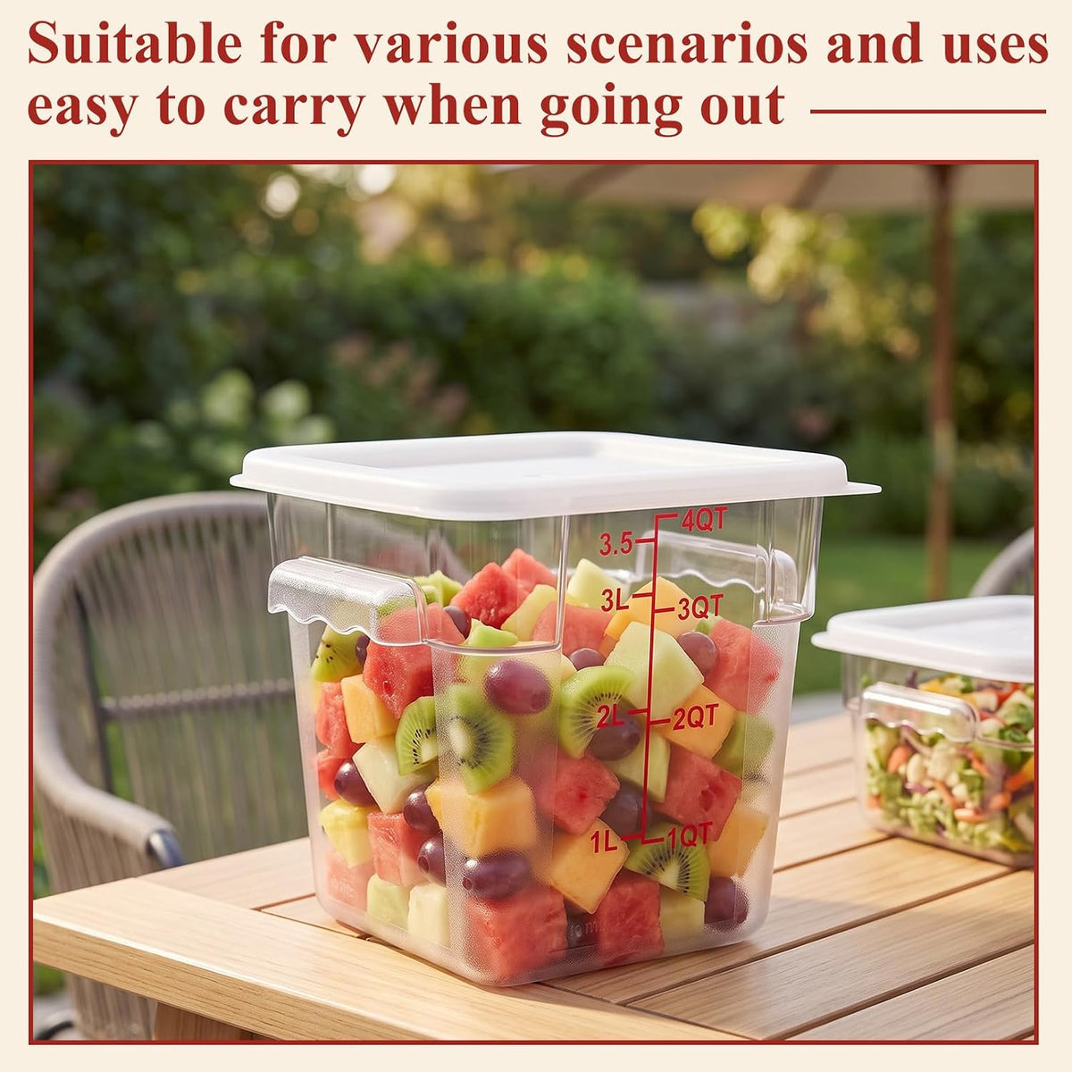 Ziliny 1 Pcs 4 Qt Clear Square Dough Proofing Container with Lid, Red