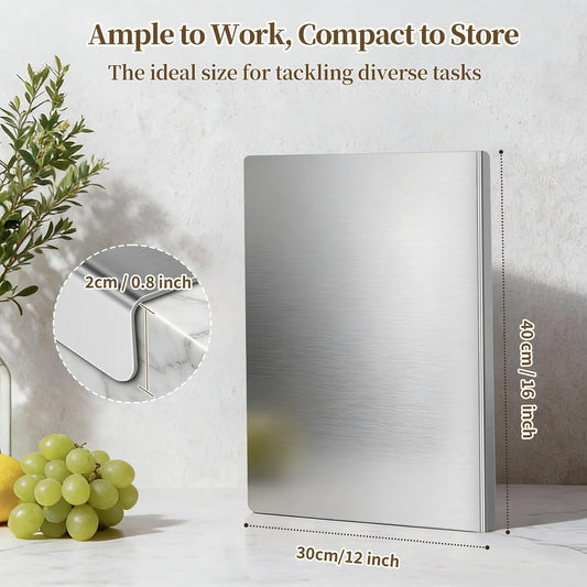 Stainless Steel Cutting Board Set, 2 Pack Kitchen Metal Chopping Board Set with Counter Lip Dishwasher Safe for Meat, Fish, Vegetables, Fruits, Bread & Pastry (40 x 30cm/ 16 x 12 in)