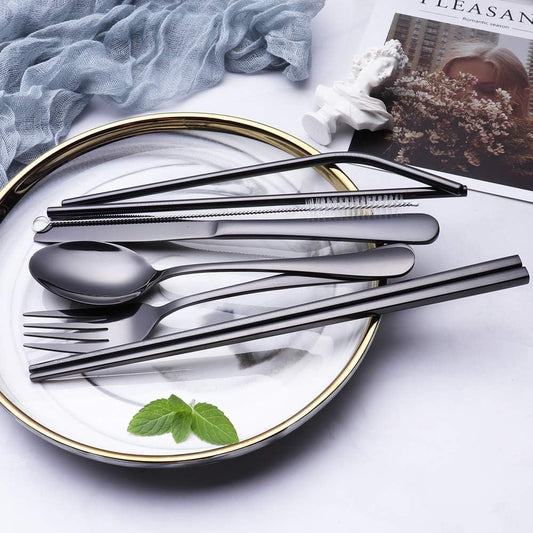 Portable Stainless Steel Flatware Set, Travel Camping Cutlery Set, Portable Utensil Travel Silverware Dinnerware Set with a Waterproof Case (Pink)