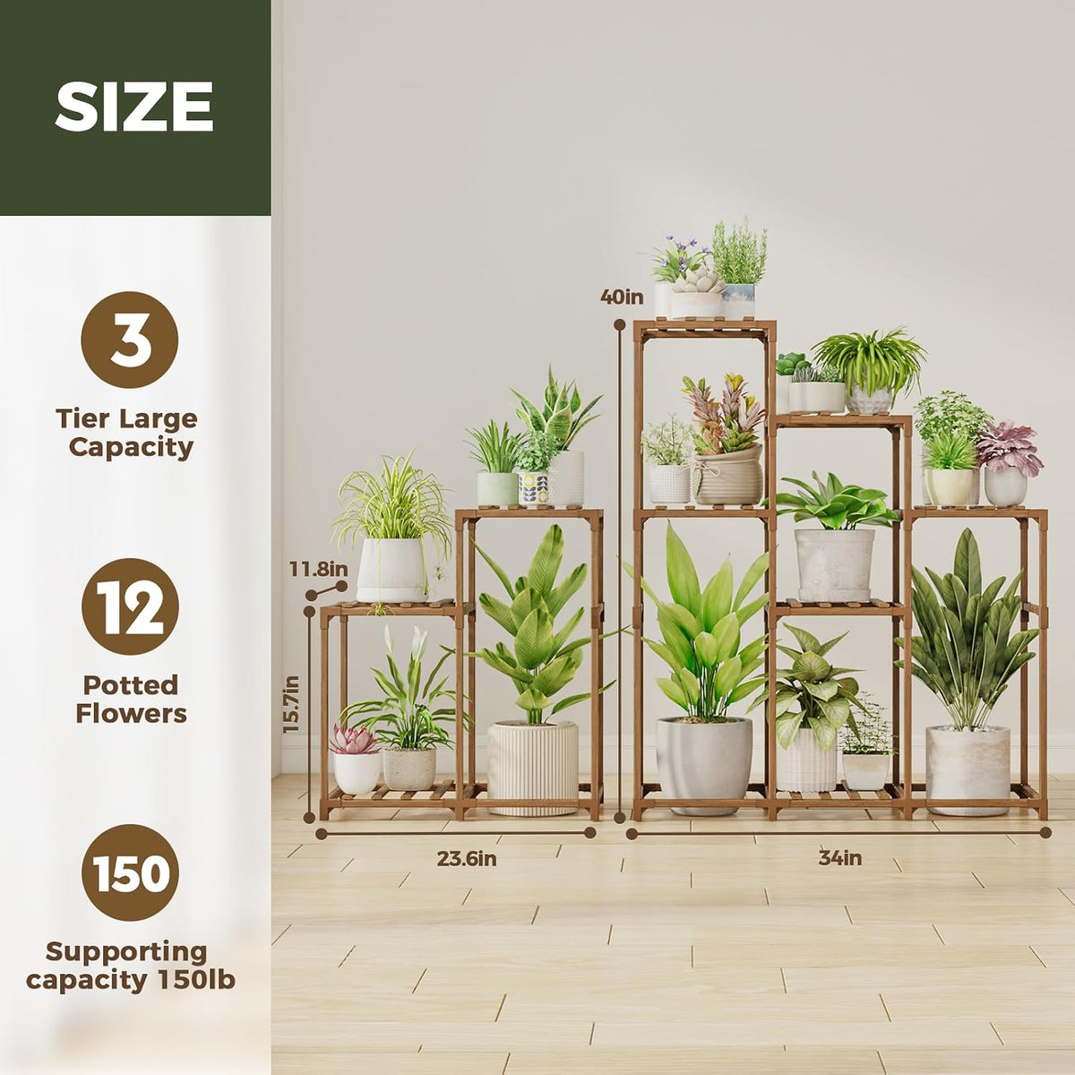 Bamworld Plant Stand Indoor Plant Shelf Outdoor Wood Plant Rack