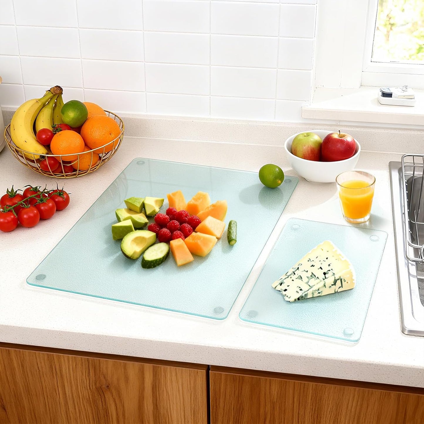 Kingrol 4 Pack Tempered Glass Cutting Boards for Kitchen, 15.75x12 and 12x8 Inch, Durable Countertop Chopping Mats & Heat-Resistant Protectors, Non-Slip