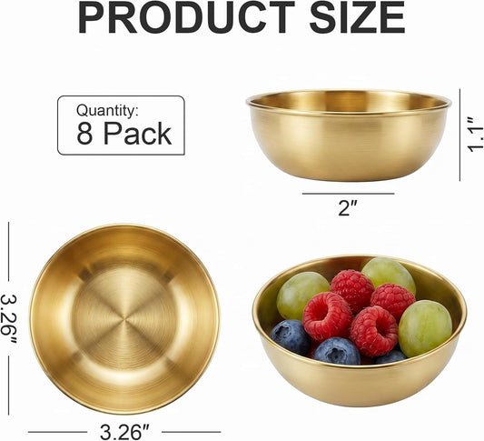 tifanso 8PCS Small Dipping Bowls - Stainless Steel Sauce Condiment Cups, Mini Soy Sauce Dish, Appetizer Plates for Charcuterie, Ketchup, Seasoning, BBQ, Party, Camping, Easy to Clean, Silver