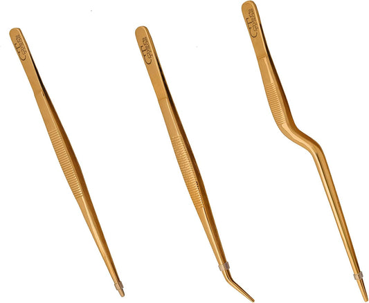 Chef's Trade Plating Tweezers/Tongs, Precision Stainless Steel Kitchen Culinary Tweezers 3PCs Set
