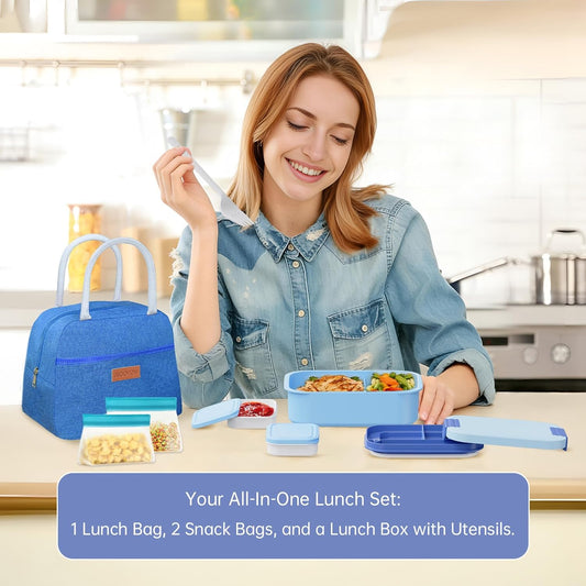 JBGOYON Bento Box and Lunch Bag Set, Leak-Proof Lunch Box for Adults and Kids with Built-in Utensils, Insulated for Work School Travel, Microwave & Dishwasher Safe, All-in-One (Purple)