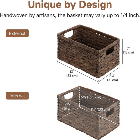 StorageWorks Storage Baskets for Organizing, Water Hyacinth Baskets for Shelves, Organizer Basket with Handles, Decorative Storage Basket for Closet, Pantry Organizers