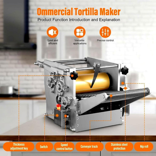 Electric Tortilla Maker Machine - Non-Stick Taco Press with 2 Molds (4in/8in), Adjustable Thickness (1-5mm) for Perfect Tortillas, Chapatti, Roti, Pita & Pizza Making.
