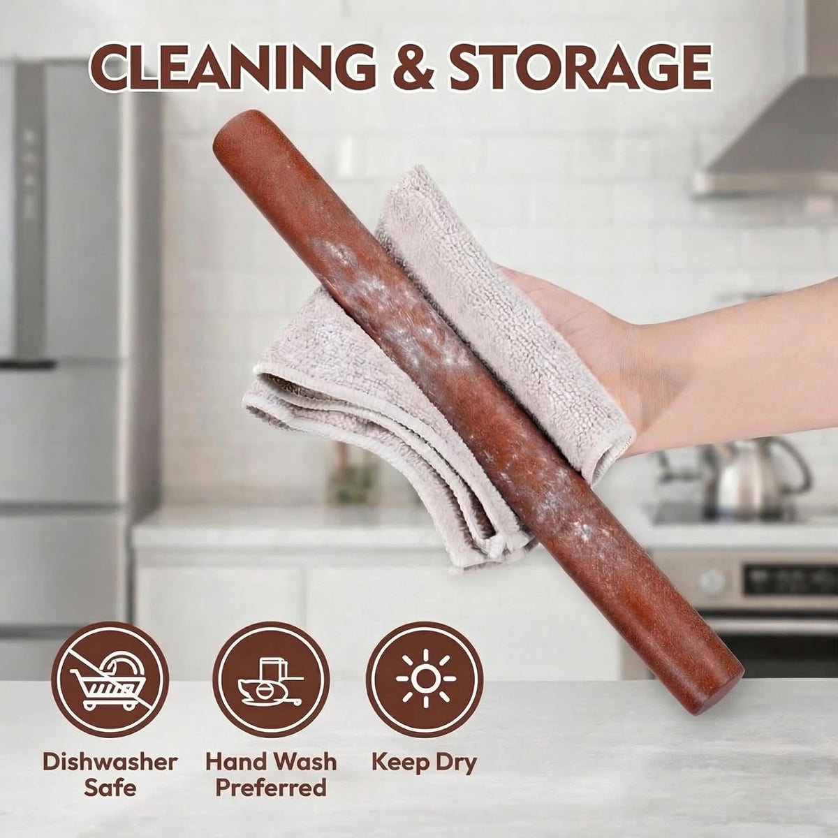 17 Inch French Rolling Pin, Wooden Dough Roller for Baking, Solid Wood Tapered Rolling Pin for Pizza, Pie Crust, Cookies, Pastry, Non-Stick, Easy Control Kitchen Baking Tool, Beech Wood